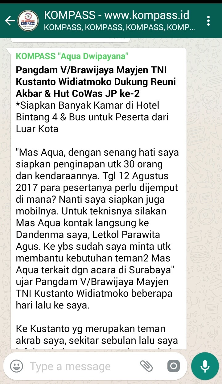 Pangdam V Brawijaya Mayjen TNI Kustanto Widiatmoko Dukung Reuni Akbar & Hut CoWas JP ke-2