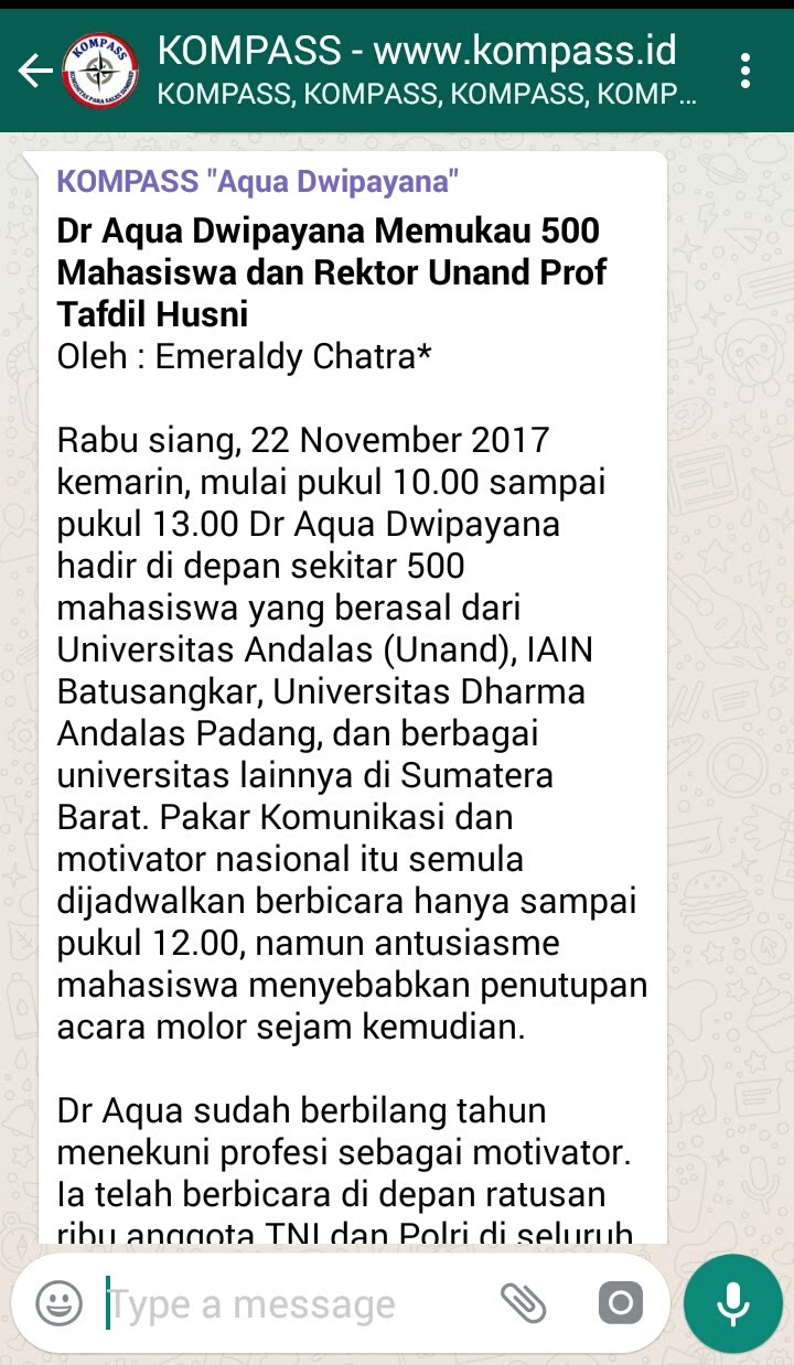 Dr Aqua Dwipayana Memukau 500 Mahasiswa dan Rektor Unand Prof Tafdil Husni