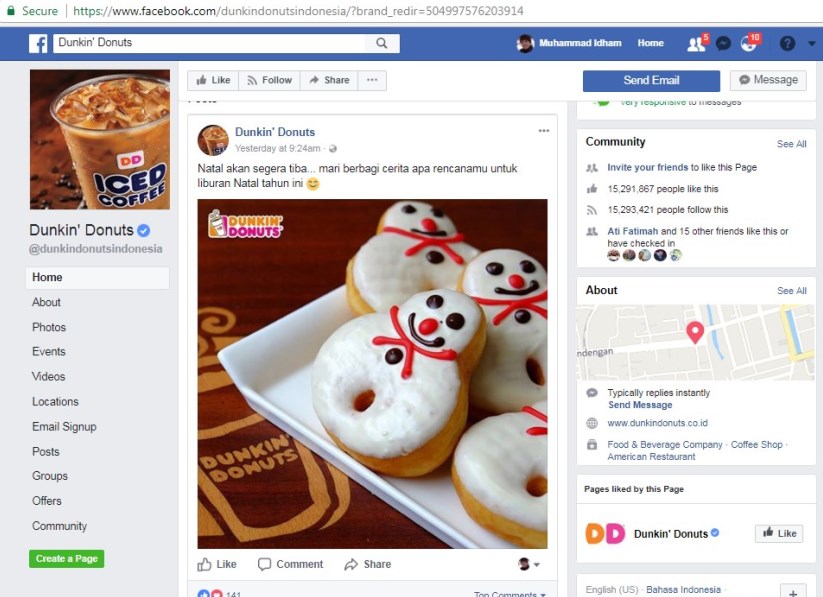 Facebook Fanpage Dunkin Donuts dengan AWARENESS nya
