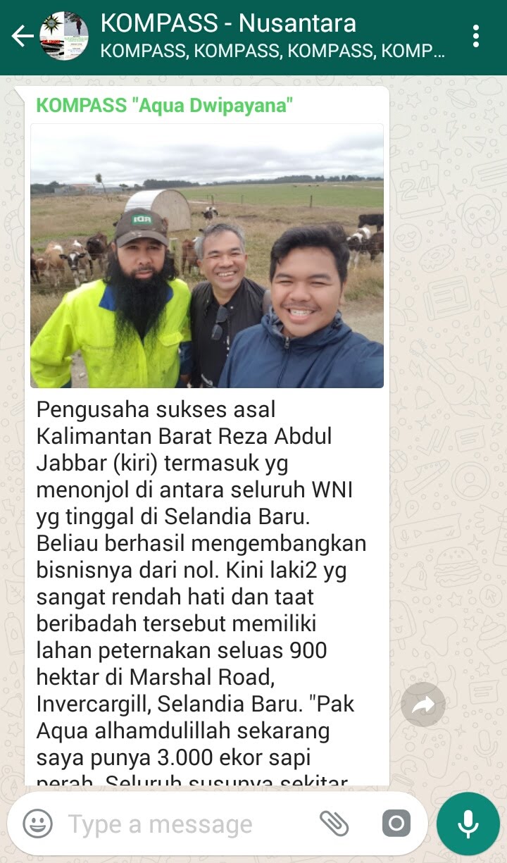 Penyampaian Aqua Dwipayana Pakar SILATURAHIM Indonesia melalui WAG KOMPASS Nusantara
