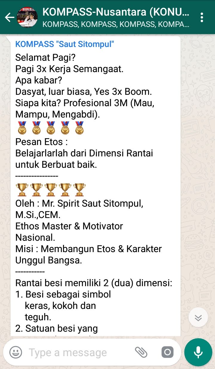 Penyampaian Saut Sitompul Guru ETOS Indonesia 27 Agustus 2018 melalui WAG KOMPASS Nusantara