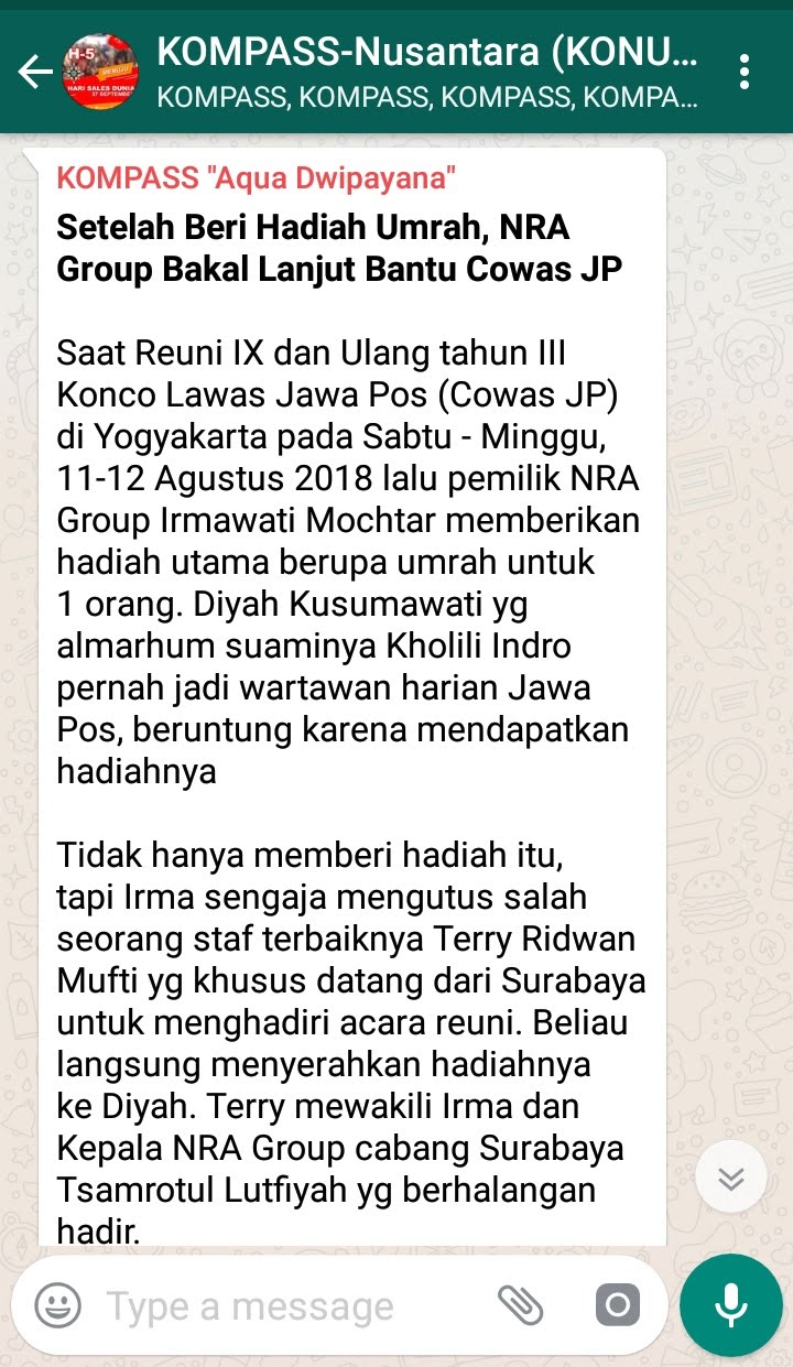 Penyampaian Aqua Dwipayana Pakar KOMUNIKASI Indonesia 22 September 2018 melalui WAG KOMPASS Nusantara