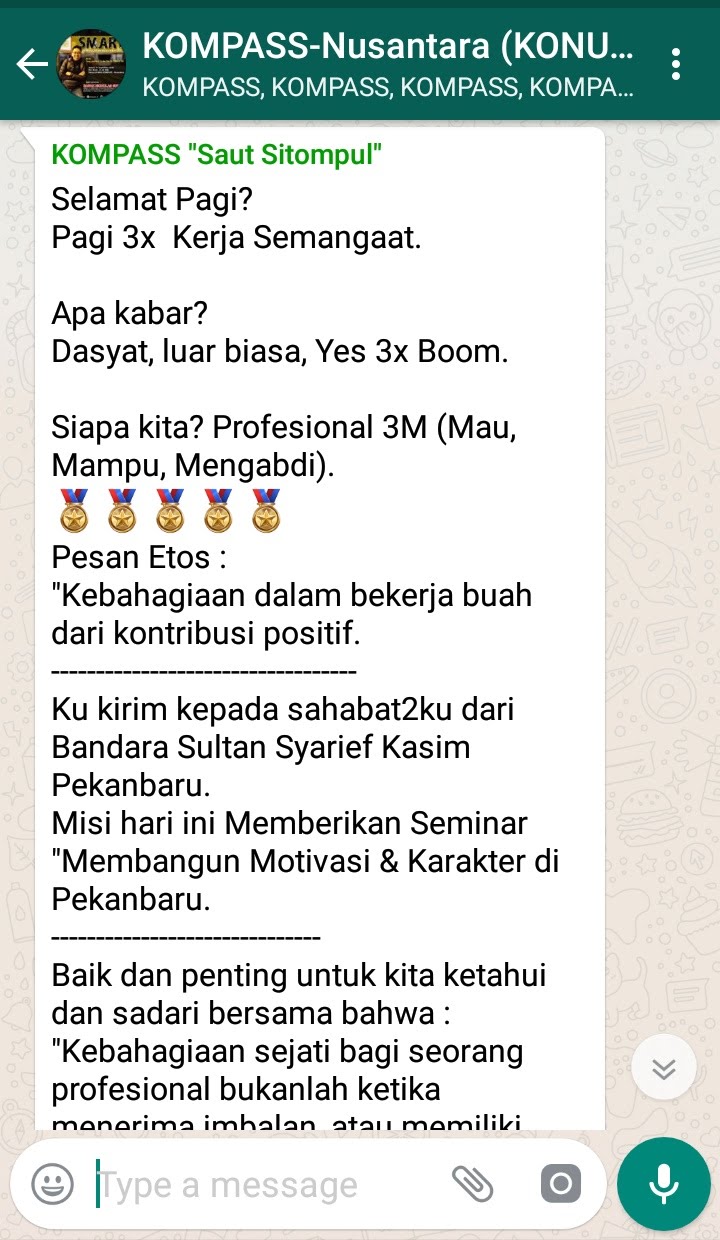 Penyampaian Saut Sitompul Guru ETOS Indonesia 11 September 2018 melalui WAG KOMPASS Nusantara