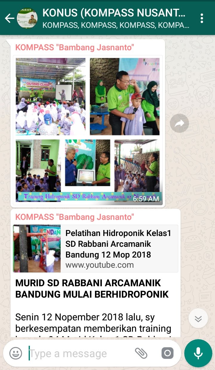 Penyampaian Bambang Jasnanto Pakar HIDROPONIK Indonesia 21 November 2018 melalui WAG KOMPASS Nusantara
