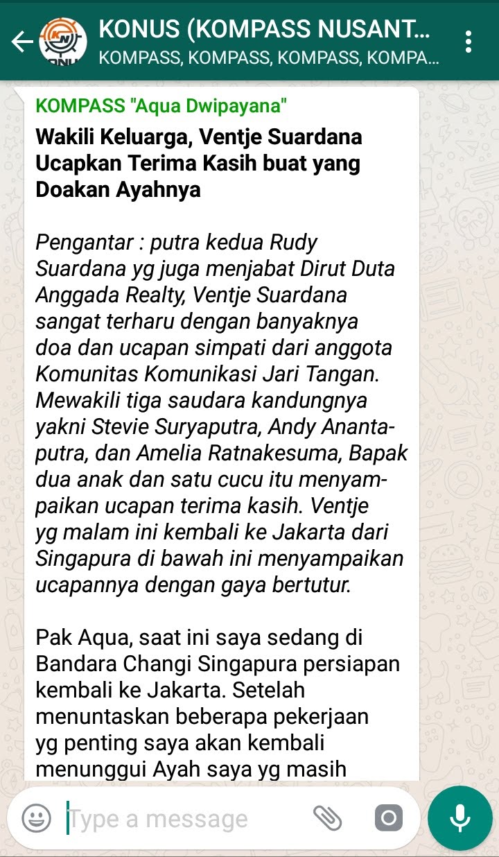 Penyampaian Aqua Dwipayana Pakar KOMUNIKASI Indonesia 9 Desember 2018 melalui WAG KOMPASS Nusantara