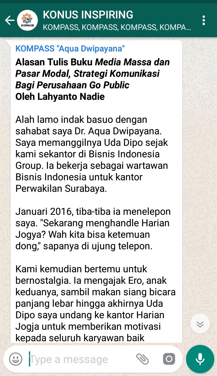 Penyampaian Aqua Dwipayana Pakar Komunikasi Indonesia 7 Januari 2019 melalui WAG KOMPASS Nusantara