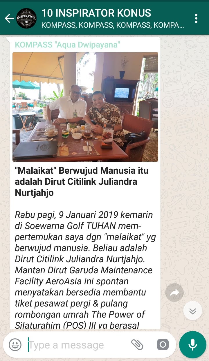 Penyampaian Aqua Dwipayana Pakar Silaturahim Indonesia 10 Januari 2019 melalui WAG KOMPASS Nusantara