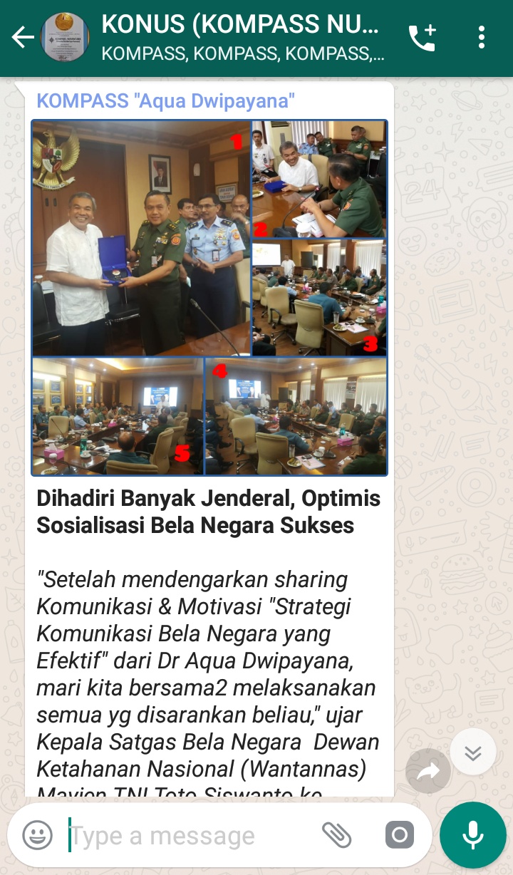 Penyampaian Aqua Dwipayana Pakar Komunikasi Indonesia 9 Maret 2019 melalui WAG KOMPASS Nusantara