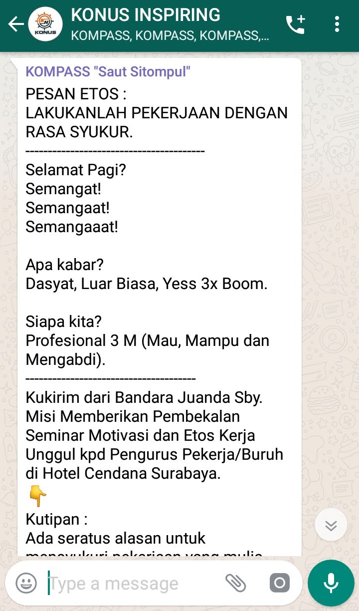 Penyampaian Saut Sitompul Guru Etos Indonesia 11 Maret 2019 melalui WAG KOMPASS Nusantara
